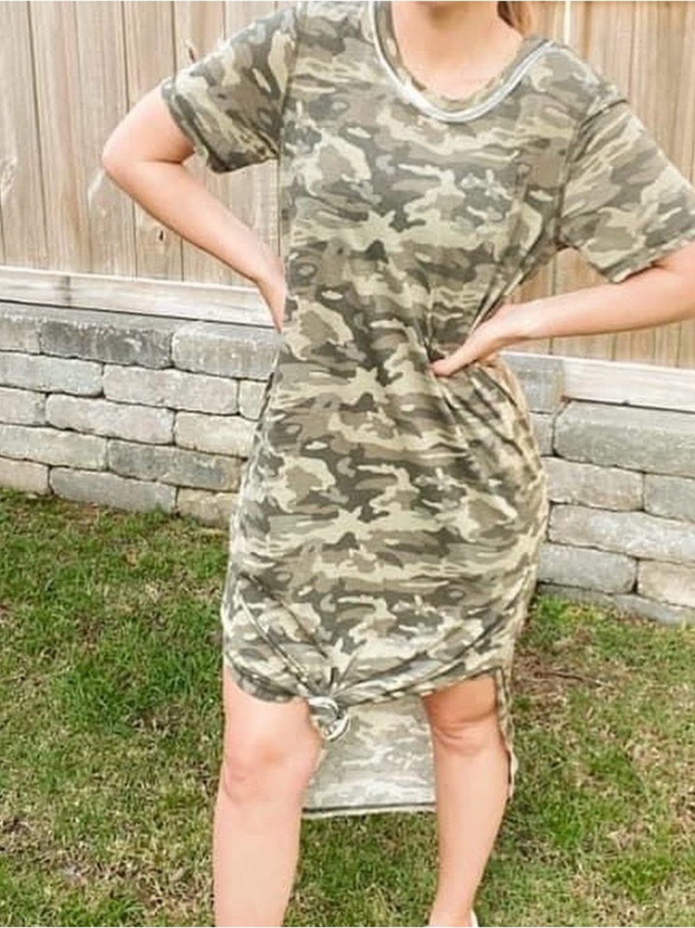 LA MIEL New Casual Camo Midi Dress in Olive
